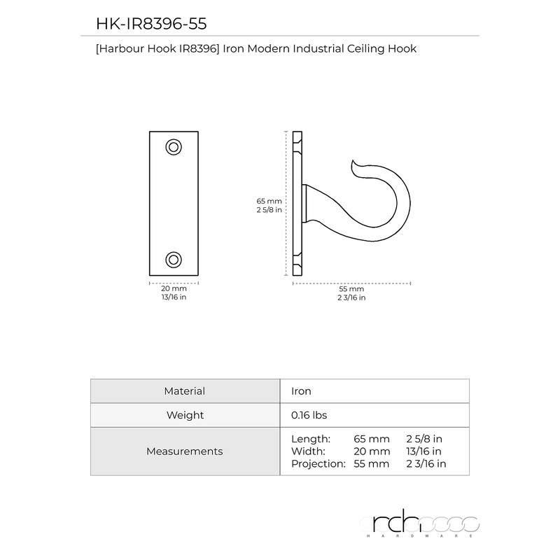 RCH Hardware HK-IR8396-55 Iron Harbour Ceiling Hook, 2.2 Inch, Antique