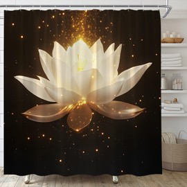 UEAUUN Lotus Shower Curtain Black and Gold Flower Spa Spiritual Golden Floral Fabric Bathroom Decor Set with Hooks(70" WX70 H)
