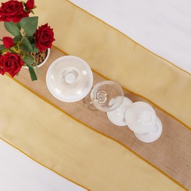 Elegant Premium Jute + Organza Table Runner - Natural & Chic Dining Décor – 18” X 120” - (Golden, Pack of 2 PC)