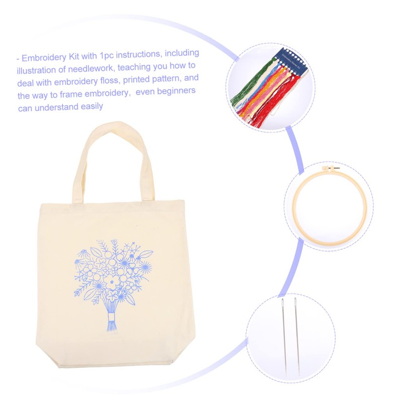 Gatuida 1 Set Embroidery Canvas Tote Bag Kit with Pattern