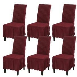 Rakila Stretch Washable Chair Covers for Dining Room Set of 6 Removable Chair Covers with Skirt Kitchen Chair Protector Cover (Burgundy, 6 Pack)