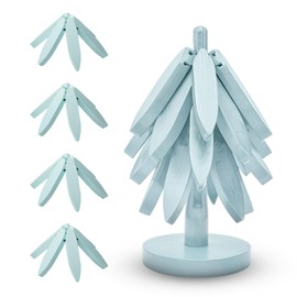 Wooden trivets for hot Dishes – 4 Tree-Shaped Coasters & 1 Stand for Hot Pots, Dishes | Heat-Resistant, Space-Saving Pot Rest & Cozy Kitchen Decor, Tree Trivets for Counter + Special Bonus (Sky Blue)