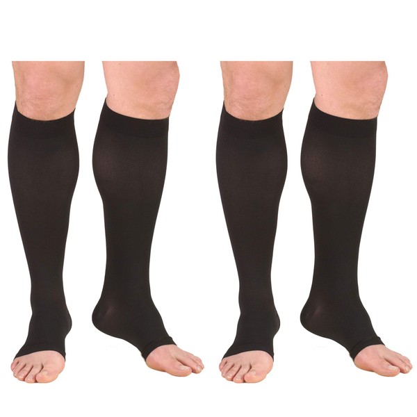 Truform Compression 30-40 mmHg Knee High Open Toe Stockings Black, Large, 2 Count