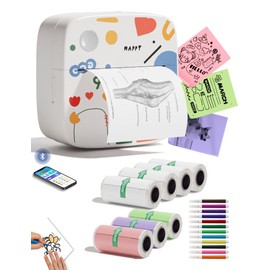 Sticker Printer Print Pod, Mini Portable Printer with 8 Rolls Paper, Inkless Sticker Maker Bluetooth Pocket Printer for Organization,DIY,Crafts,Journal,Study,Work,Label Compatible Phone&Tablet (White)