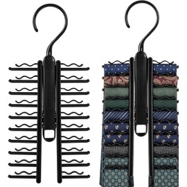2 Piezas Organizador de Corbatas, Gancho Giratorio de 360 Grados con Clips Antideslizantes, Colgador Ajustable Tipo Criss Cross para Bufandas y Accesorios, Percha Negra Ahorra Espacio