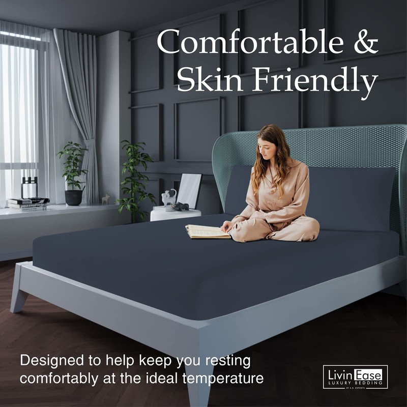 LivinEase Super King Fitted Sheet -10inch(26cm) Deep Cotton Blend Super