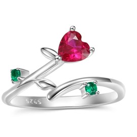 925 Sterling Silver Heart Rose Ring with Zirconia, Women's Jewelry, Promise Ring