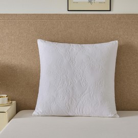 White Quilted Euro Shams Set of 2 Cotton Floral Large European Pillow Cover