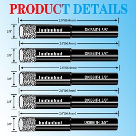 5-Pack 3/8" Dry Diamond Core Drill Bits Set, 10mm Tile Drill bits for Ceramic Porcelain Marble Granite Tile Stone Glass Brick, Integrated Coolant for Fast Dry Drilling, Round Shank, with Storage Case