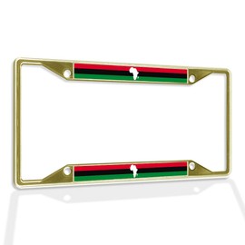 Fastasticdeals Metal Insert License Plate Frame Pan African Flag with Map Weatherproof Car Accessories Gold 4 Holes Solid Insert