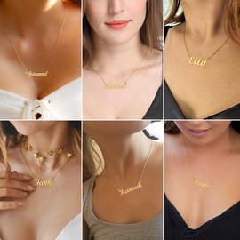 U7 Women's Name Necklace Stainless Steel / 18 Carat Gold-Plated General Name Pendant Necklace 45 + 5 cm Clavicle Chain Name Necklace for Women Girls, Stainless Steel, No Gemstone