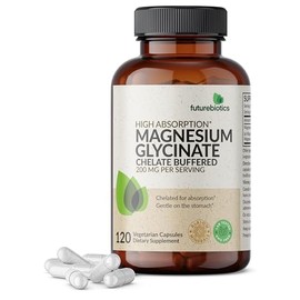 Futurebiotics Glicinato de magnesio (200 mg por ración), quelado para una alta absorción, suave para el estómago, sin OMG, 120 cápsulas vegetarianas  
