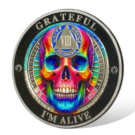 8 Year Colorful Head Bone Sobriety Coin | AA Chip Medallion with Serenity Prayer | Anniversary Token for Men & Women in Recovery | AA Sobriety Gifts Medallion for Month & Year Milestones