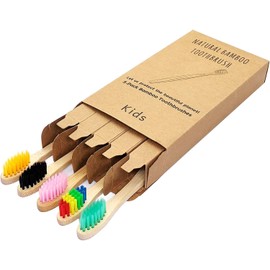 Kids Bamboo Toothbrush Set, 5 Pieces, Soft Bristles, Manual Toothbrushes for Kids (Multi-Colored 5 Pack)