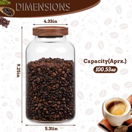 WHJY 95oz Glass Jars with Airtight Lids Transparent Clear Kitchen Canister for Pantry Organization Large Food Storage Containers for Coffee Flour Sugar Pasta
