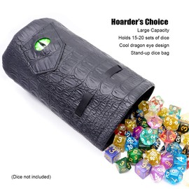 Haxtec DND Dice Bag Dragon Eye Leather RPG Dice Pouch for Metal and Resin Dice-L (Standing-Green Eye)