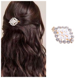 Cimenexe Vintage Crystal Pearl Hair Clip Pearl Rhinestone Hair Barrette Paved Cz Hair Pins Clips Gold Crystal Barrette Headclip Pearl Headwear Decorative Wedding Hair Accessories Jewelry for Women
