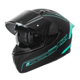 HAX Obsidian Full Face Dual Visor Adult Motorcycle Helmet for Motorbike Street Bike with Pinlock Ready DOT Approved Matte Black Aqua L