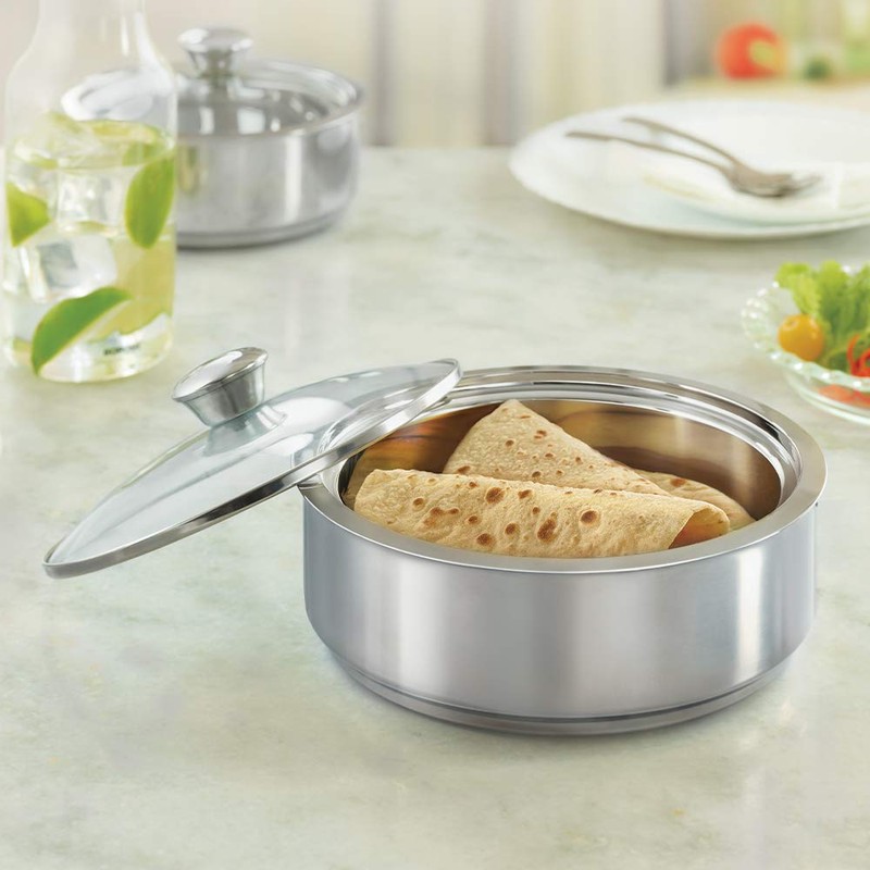 Borosil Stainless Steel Insulated Roti Server, 1.1 litres, Silver