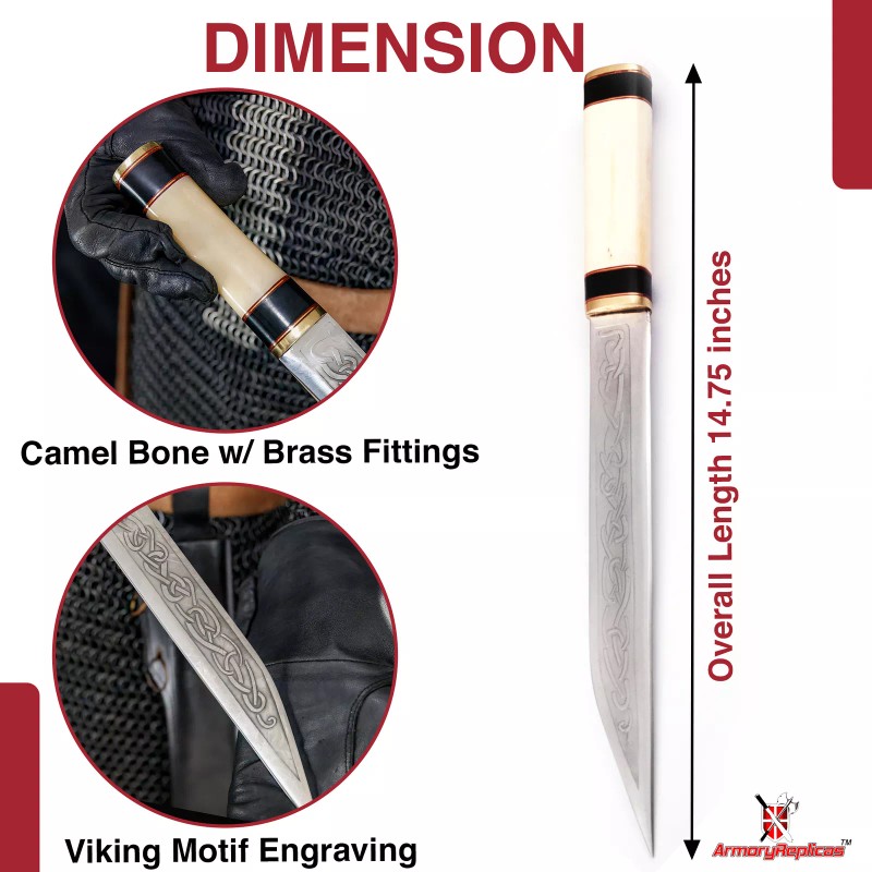 Armory Replicas Viking Seax Knife 10" Stainless Steel Blade Camel
