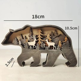 Drawelry 3D Forest Animal Wood Craft Wooden Craft Forest Animals Creative Wooden Statue Christmas Wall Hanging Decoration Craft Retro Wooden Sculpture for Office and Home Decoration (Forest Bear)