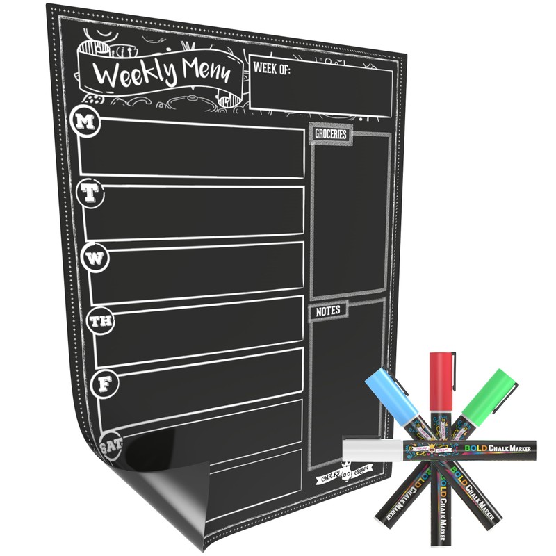 CHALKY CROWN Magnetic Dry Erase Menu Board for Fridge Includes
