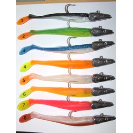 FFT 60g SAND EEL LURES PUFFIN SHAD BOAT NORWAY WRECK SEA FISHING Fiiish Crazy (6 RUHBARB CUSTARD)