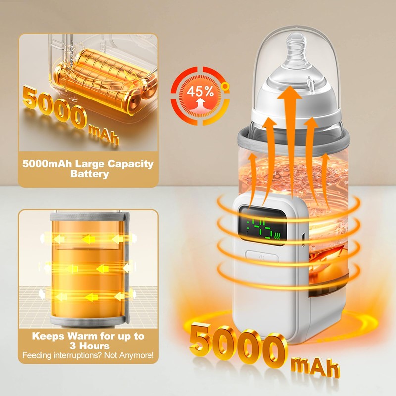 Portable Bottle Warmer - Travel-Easy,Fast Warming,6-Speed Temperature Control,Comfortsble Baby Feeding