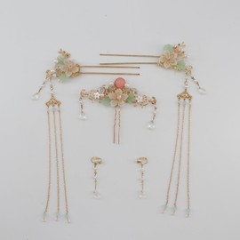 Leadigol Ancient Chinese Tassel Hair Accessories Set,Alloy Hair Sticks Pins Long Tassel Hanfu Hair Comb/Earrings Set Traditional Classical