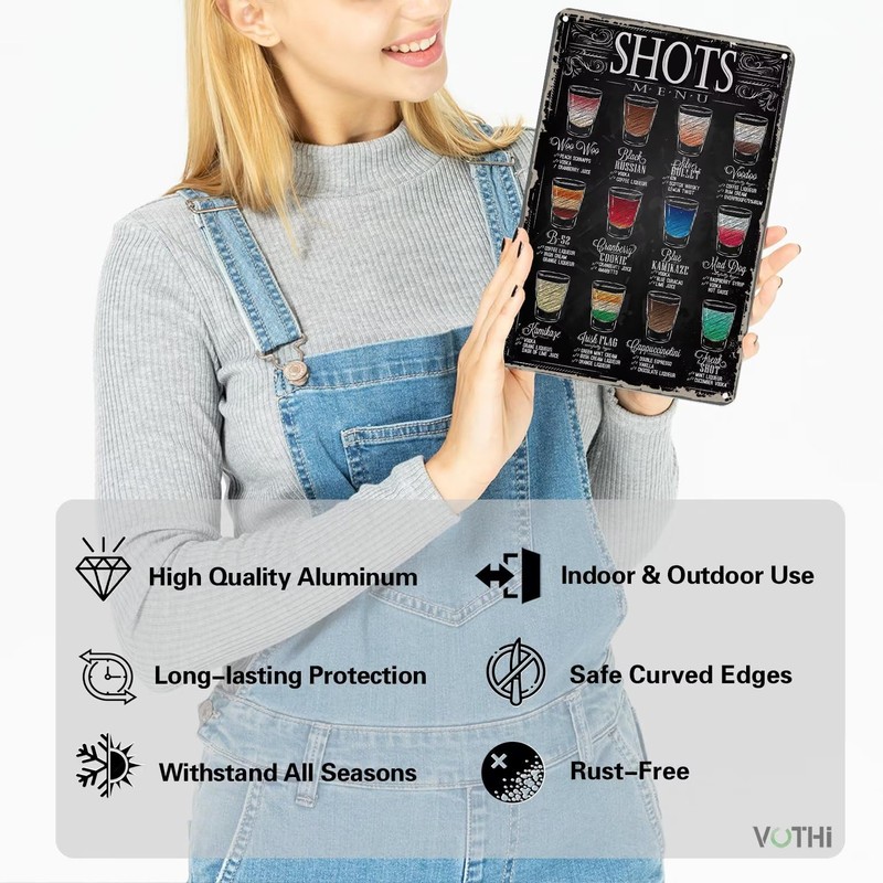 VOTHI Funny Retro Shots Menu Bar Signs for Home Bar
