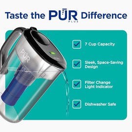 PUR PLUS Sistema de filtración de jarra de agua, 7 tazas, humo, PPT711B