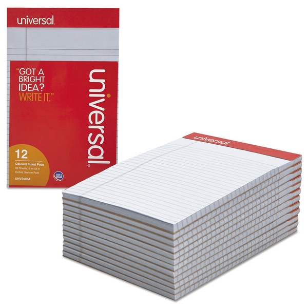 Universal 35854 Colored Perforated Note Pads, Narrow Rule, 5 x 8, Orchid, 50 Sheet, Dozen