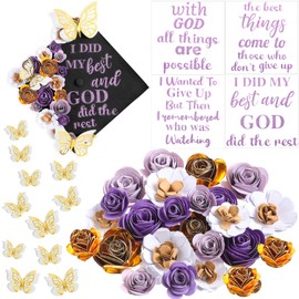 Feifeiya 40-teiliges Bastel-Set für Abschlussfeiern, Deko-Set mit Kunstpapierblumenkopf, inspirierender Glitzer-Aufkleber, 3D-Schmetterling, DIY-Set für Abschlussfeier, Abschlussgeschenk, Violett