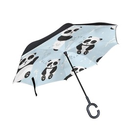 Vinlin Adorable Asian Panda Bear Reverse Folding Umbrella Durable Double Layer Windproof UV Protection Car Inverted Umbrella Outdoor, multicoloured