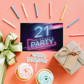21st Birthday Party Invitations Men Women - Disco Neon Lights 20 Pack - Adults Birthday Invitations for Friends Family A6 Bday Party Invites Invitation Cards with Folding Envelopes