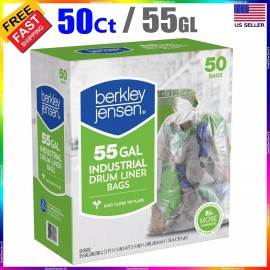 Berkley Jensen Heavy Duty Clear Drum Liners Bags 55 Gallon Industrial Trash Bags 50ct