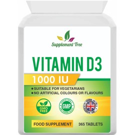 Vitamin D 1000IU 365 Vegetarian Tablets | Optimum Strength Cholecalciferol Vitamin D3 Supplement | UK Manufactured