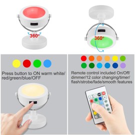LUXSWAY Wireless Accent Lights| Indoor Spotlights with 360° Rotate Head| 12 Color Changing Up Light with Remote Control| Battery Operated Puck Lights| Stick on Spotlight for Dart Board Artwork