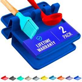 Silicone Spoon Rest for Stove Top with Drip Pad (Two Pack) - Heat Resistant BPA Free Utensil Rest & Spoon Holder for Kitchen Counter - Grill Utensil Holder - Spatula Holder, Tongs, Ladle