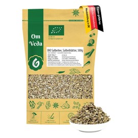 OmVeda Organic Sage Tea - Sage Leaves Cut and Natural - Ideal for Tea Preparations - Rich in Taste and Quality - Aromatic Herbal Tea - OmVeda (500 g)