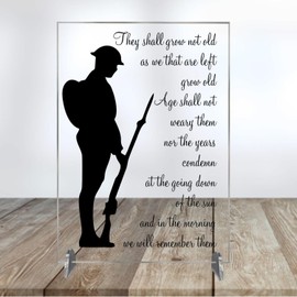 Clear Acrylic 'They Shall Grow Not Old...' Plaque On Stand - Soldier Remembrance Design - Honouring Heroes - Military Memorial Keepsake - Lest We Forget - Commemorative Gift (Design 1)