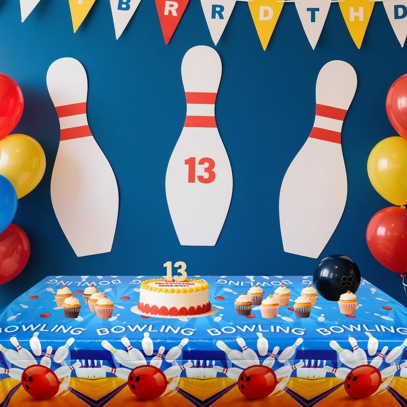 KEFAN 4 Pcs Bowling Birthday Party Tablecloths Supplies, Rectangle Bowling
