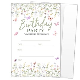 RPLCSPC Floral Birthday Party Invitations for Women Girls Boys Kids, 20 Pack Birthday Invitation Cards with Envelopes, Party Supply Decorations for Baby Shower Birthday Party, 4" x 6"-A21