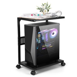 Bfttlity PC Stand Computer Tower Stand 2-Tier Metal CPU Holder with Locking Caster Wheels Suitable for Most PC (S,Black)