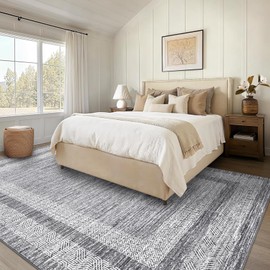 Garveehome Modern Geometric Area Rug 4x6 Distressed Bordered Washable Non Slip Floor Carpet Non Shedding Thin Soft Low Pile Contemporary Gray Rug for Dining Room, Living Room