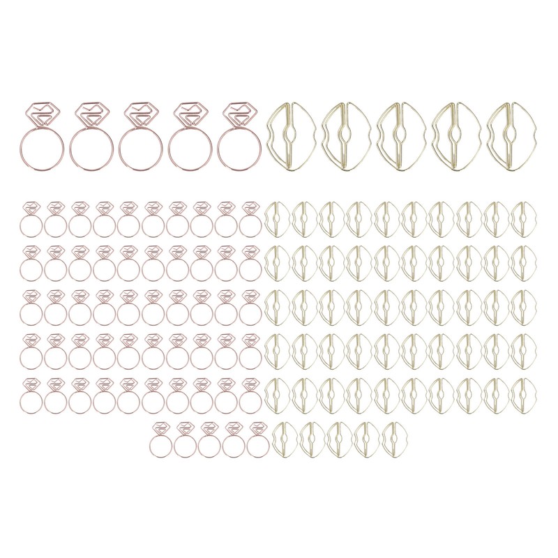 100pcs Metallic Paper Clips Lips Diamond Rings Shape Nonslip Portable