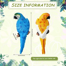 2 Pieces Parrot Decor Outdoor Tiki Bar Decorations Large Realistic Parrot Statues for Outside Lifelike Bird Sculptures Garden Patio Yard Lawn Figurines for Tropical Animal Tree Wall(Blue, Yellow)