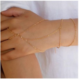 Yheakne Pulsera de anillo de dedo bohemia, pulsera de cadena de borla en capas de oro, pulsera de muñeca vintage esclava, arnés de mano, joyería para mujeres y niñas, regalos para ella (dorado)