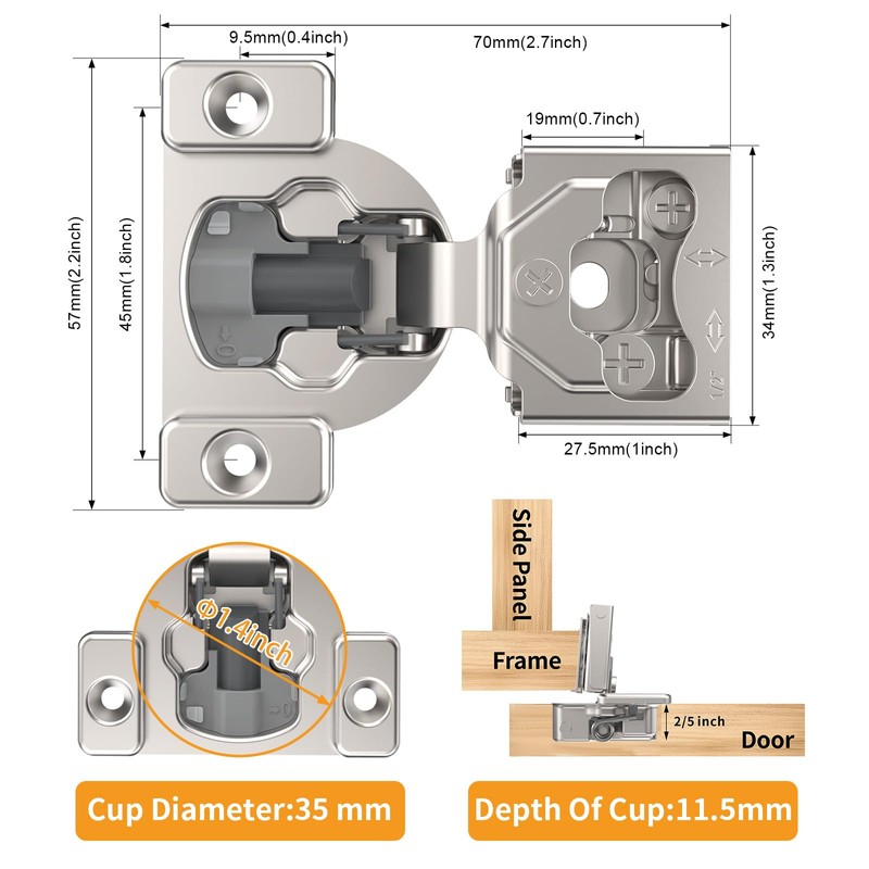 Chibery 20 Pack 1/2" 4D Concealed Hinges for Face Frame