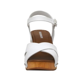 CUSHIONAIRE Women's Slate Faux Wood Sandal +Memory Foam & LiteSole Technology -Wide Widths Available, White 9